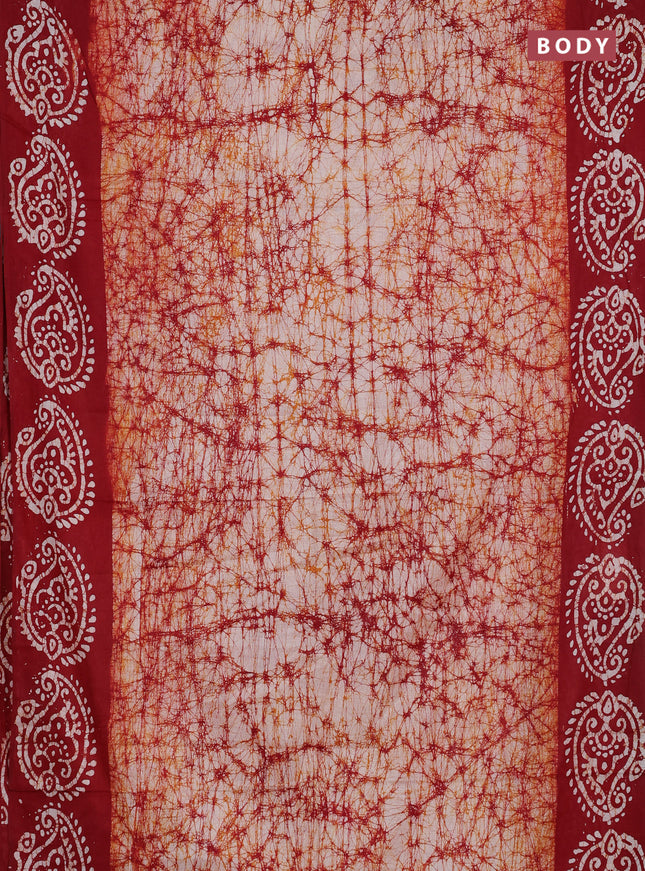 Batik cotton saree maroon with allover prints and batik printed border