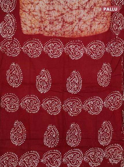 Batik cotton saree maroon with allover prints and batik printed border