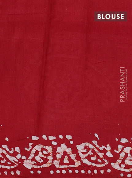 Batik cotton saree maroon with allover prints and batik printed border