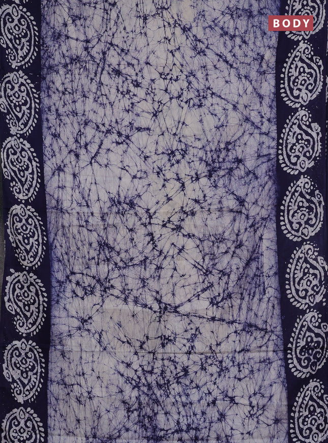Batik cotton saree navy blue with allover prints and batik printed border