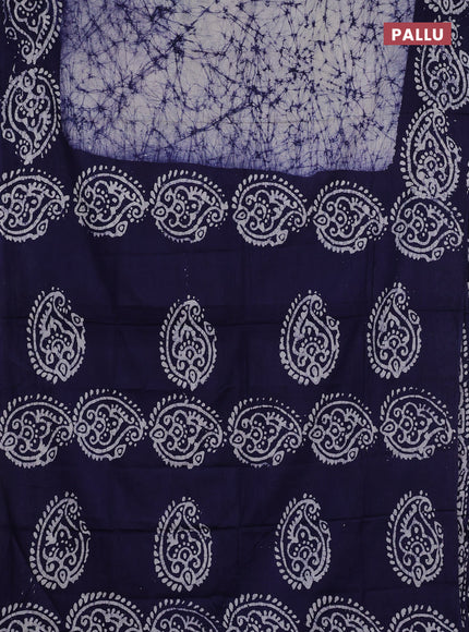 Batik cotton saree navy blue with allover prints and batik printed border