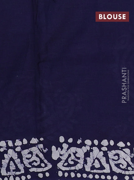 Batik cotton saree navy blue with allover prints and batik printed border