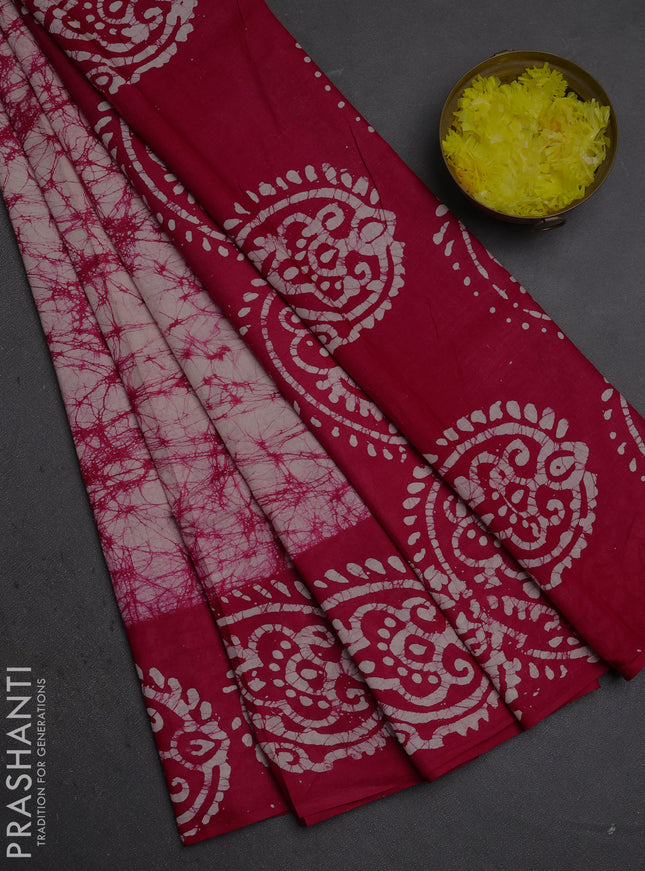 Batik cotton saree pink with allover prints and batik printed border