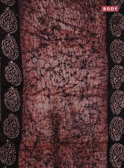 Batik cotton saree deep maroon and coffee brown with allover prints and batik printed border