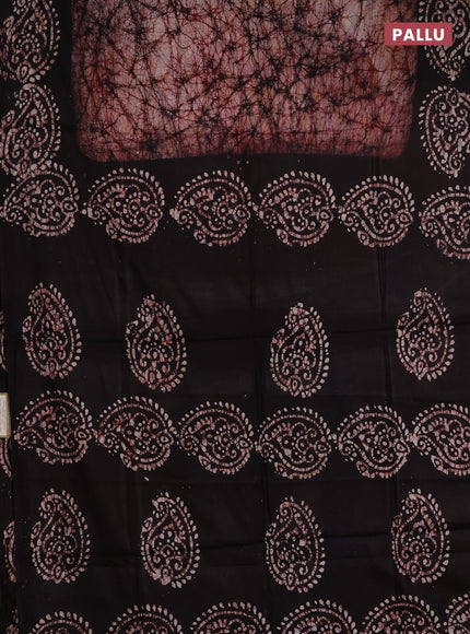 Batik cotton saree deep maroon and coffee brown with allover prints and batik printed border
