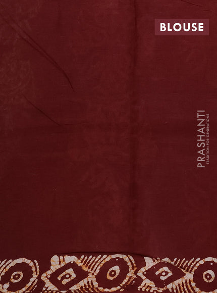 Batik cotton saree mustard yellow and deep maroon with allover prints and batik printed border