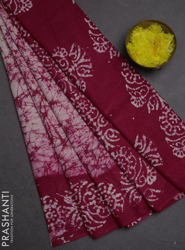 Batik cotton saree pink with allover prints and batik printed border