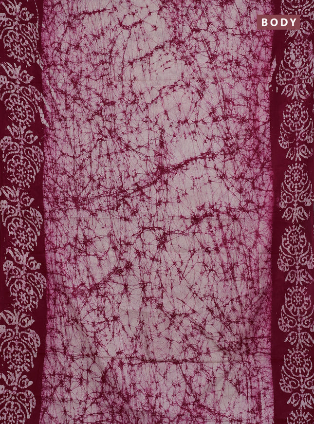 Batik cotton saree pink with allover prints and batik printed border