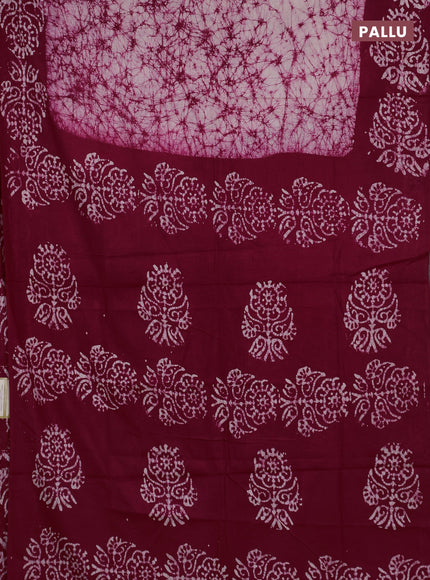 Batik cotton saree pink with allover prints and batik printed border