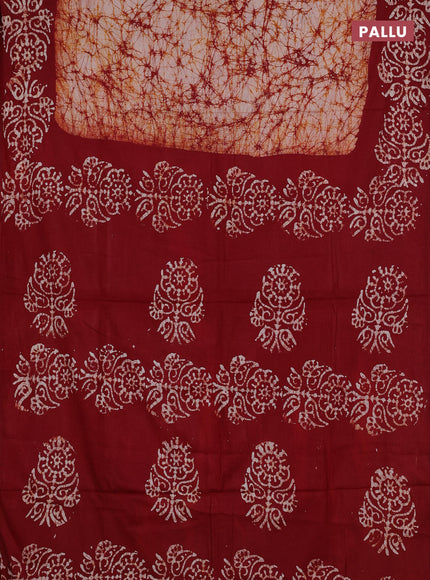 Batik cotton saree maroon with allover prints and batik printed border