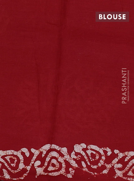 Batik cotton saree maroon with allover prints and batik printed border