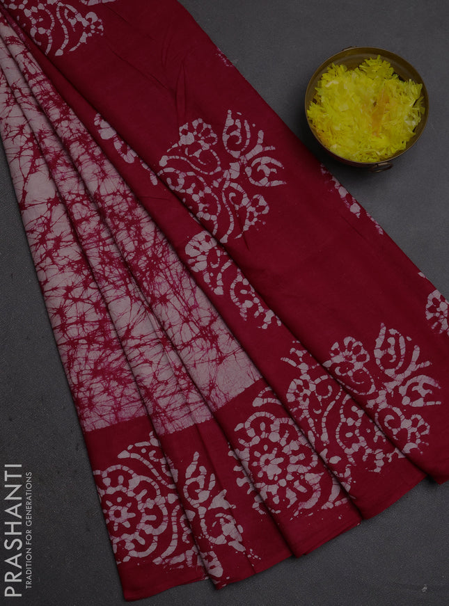 Batik cotton saree pink with allover prints and batik printed border