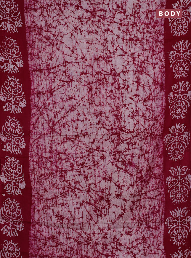 Batik cotton saree pink with allover prints and batik printed border