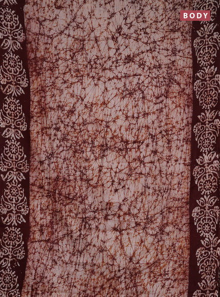 Batik cotton saree beige and coffee brown with allover prints and batik printed border