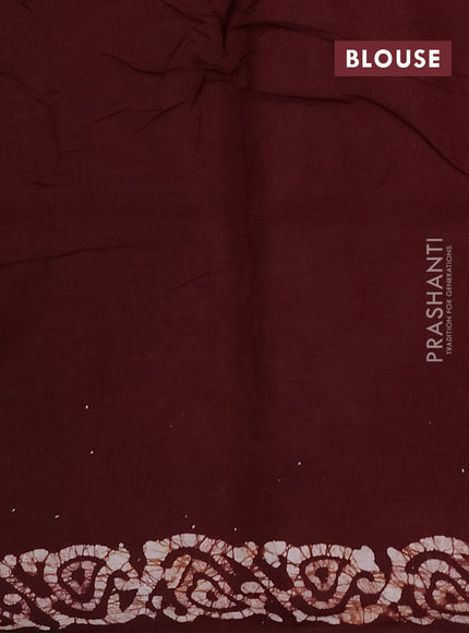 Batik cotton saree beige and coffee brown with allover prints and batik printed border