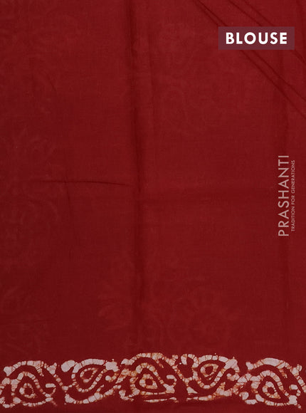 Batik cotton saree beige and deep maroon with allover prints and batik printed border