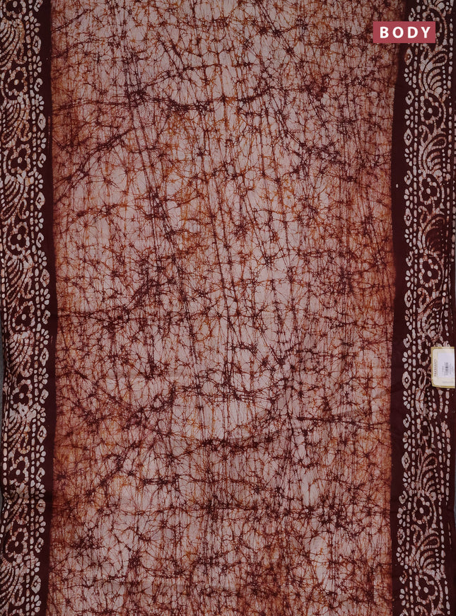Batik cotton saree deep maroon with allover prints and batik printed border
