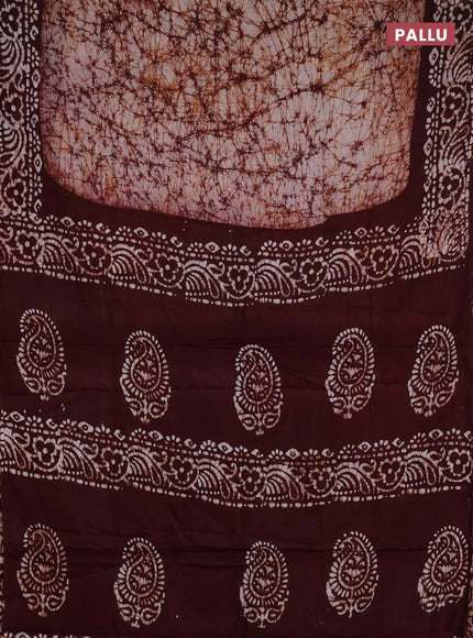 Batik cotton saree deep maroon with allover prints and batik printed border