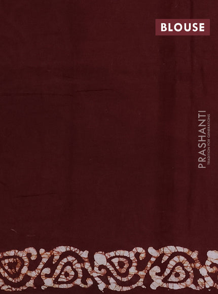 Batik cotton saree deep maroon with allover prints and batik printed border
