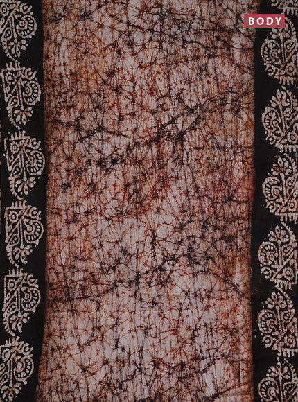 Batik cotton saree beige and coffee brown with allover prints and batik printed border