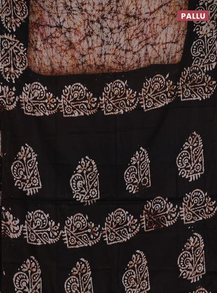 Batik cotton saree beige and coffee brown with allover prints and batik printed border
