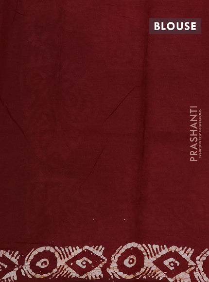 Batik cotton saree off white and maroon with allover prints and batik printed border