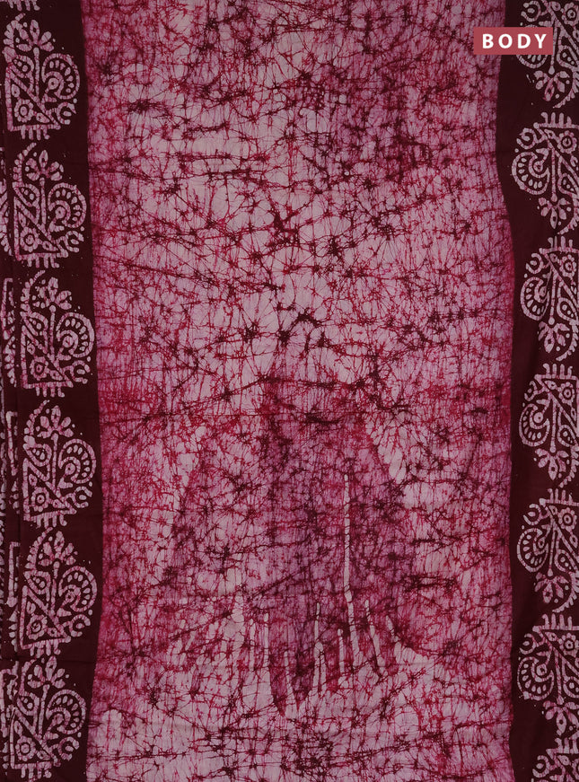Batik cotton saree deep wine shade with allover prints and batik printed border
