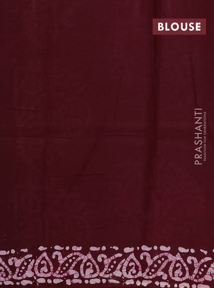 Batik cotton saree deep wine shade with allover prints and batik printed border