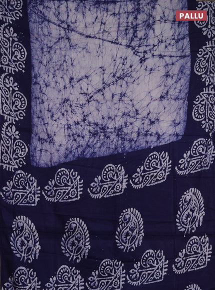 Batik cotton saree navy blue with allover prints and batik printed border