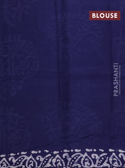 Batik cotton saree navy blue with allover prints and batik printed border