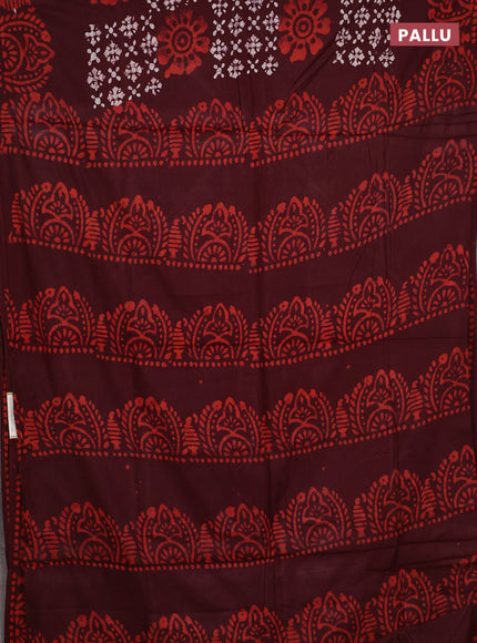 Batik cotton saree deep maroon with allover prints and batik printed border