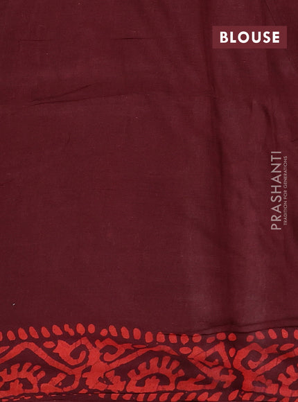 Batik cotton saree deep maroon with allover prints and batik printed border