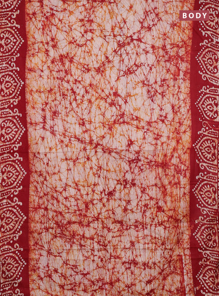 Batik cotton saree maroon with allover prints and batik printed border