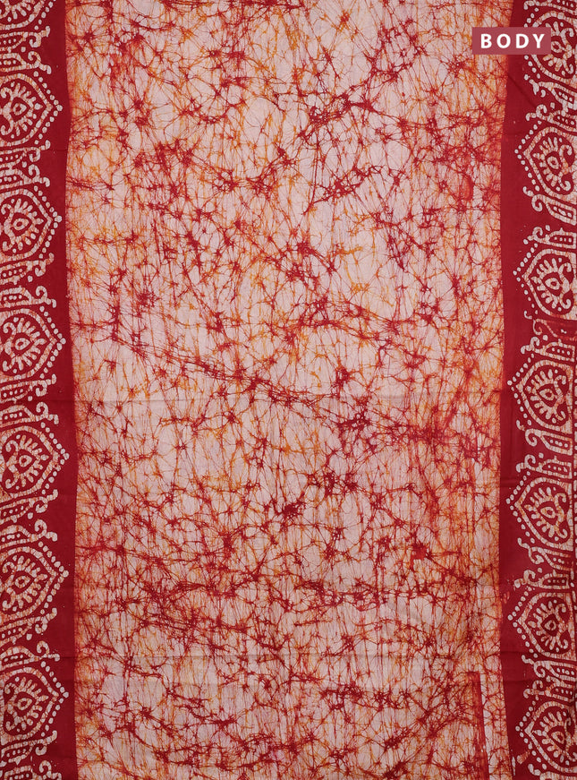 Batik cotton saree maroon with allover prints and batik printed border