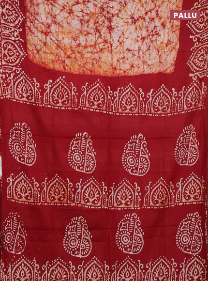 Batik cotton saree maroon with allover prints and batik printed border