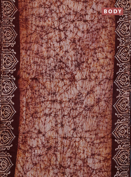 Batik cotton saree deep maroon with allover prints and batik printed border