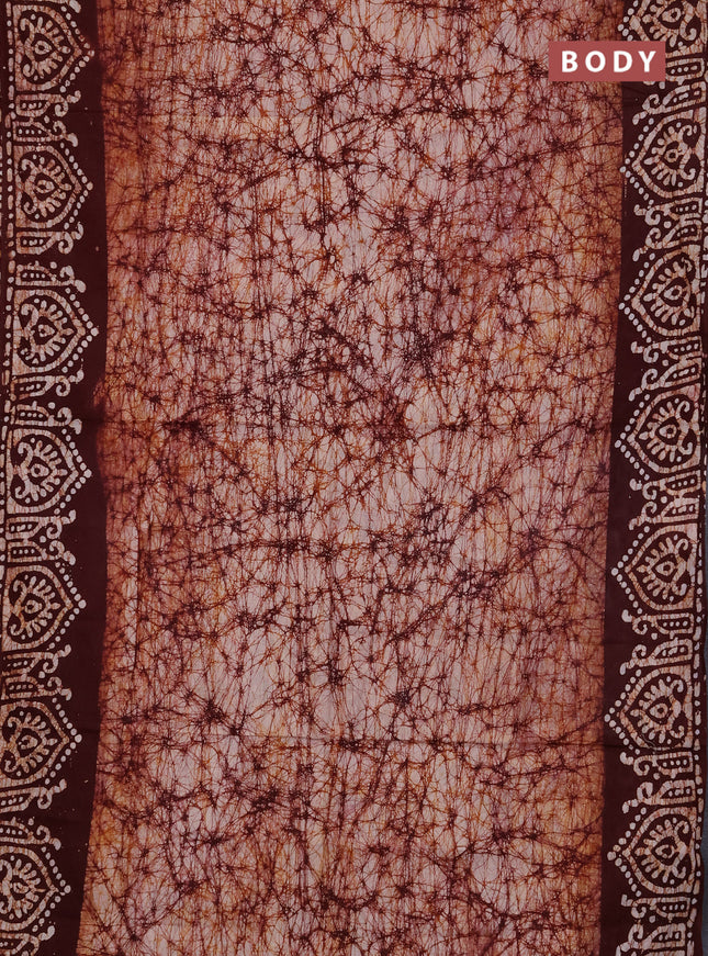 Batik cotton saree deep maroon with allover prints and batik printed border
