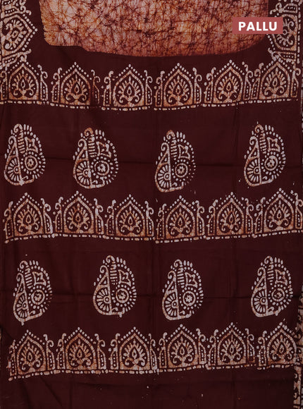 Batik cotton saree deep maroon with allover prints and batik printed border