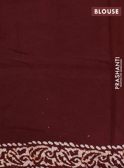 Batik cotton saree deep maroon with allover prints and batik printed border