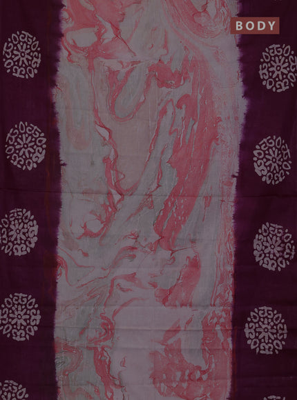Batik cotton saree multi colour and deep purple with allover prints and batik printed border