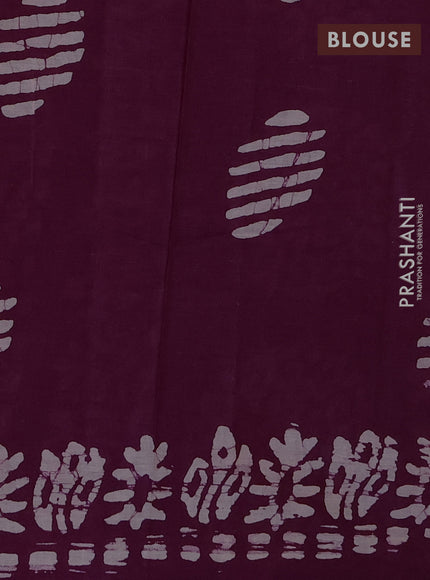 Batik cotton saree multi colour and deep purple with allover prints and batik printed border
