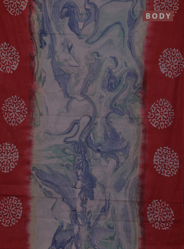 Batik cotton saree multi colour and red with allover prints and batik printed border