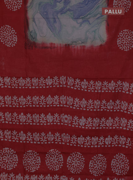 Batik cotton saree multi colour and red with allover prints and batik printed border
