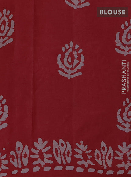 Batik cotton saree multi colour and red with allover prints and batik printed border