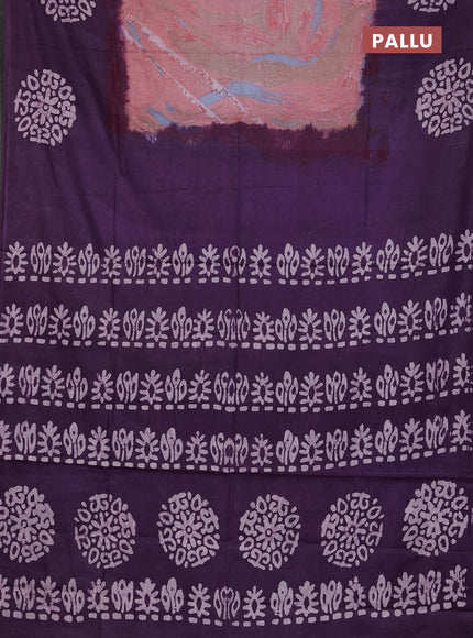 Batik cotton saree multi colour and violet with allover prints and batik printed border