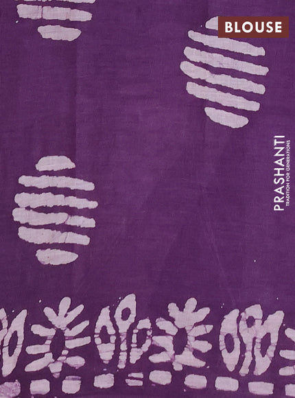 Batik cotton saree multi colour and violet with allover prints and batik printed border