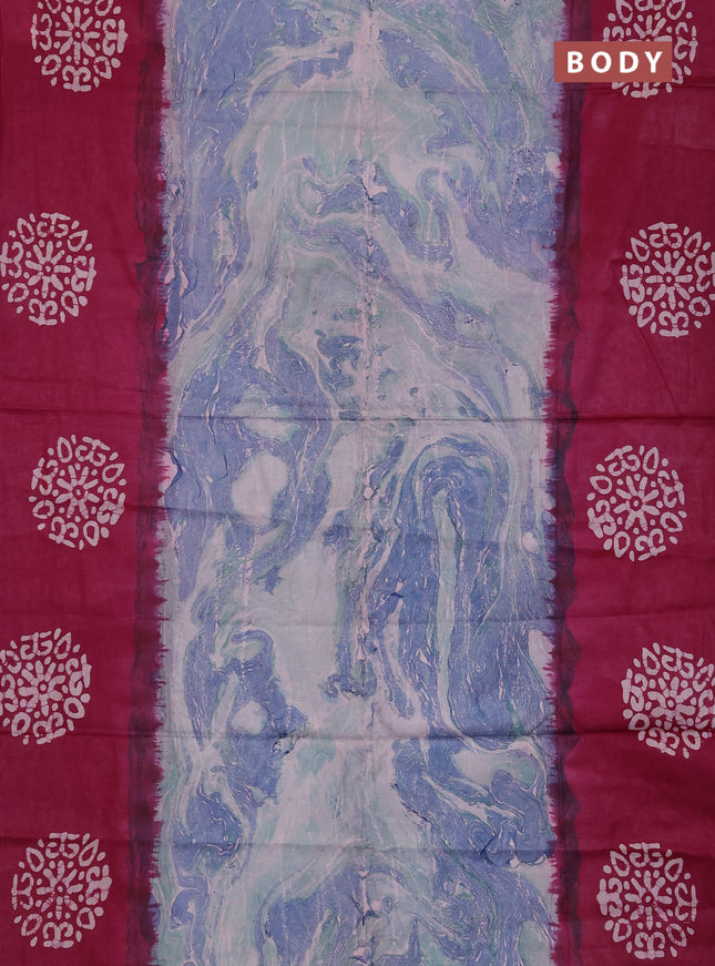 Batik cotton saree multi colour and wine shade with allover prints and batik printed border