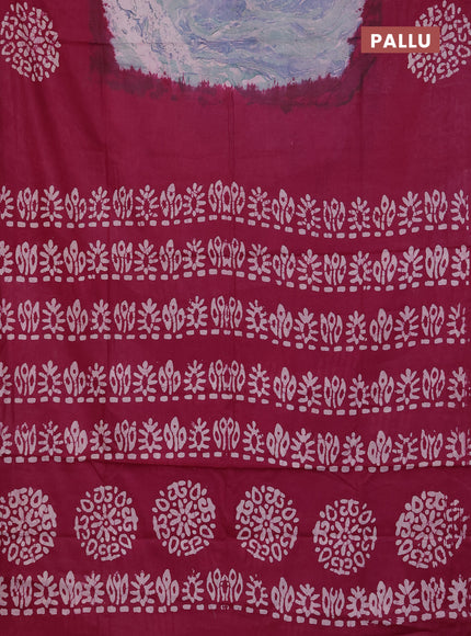 Batik cotton saree multi colour and wine shade with allover prints and batik printed border