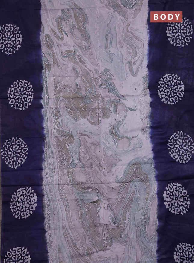Batik cotton saree multi colour and navy blue with allover prints and batik printed border