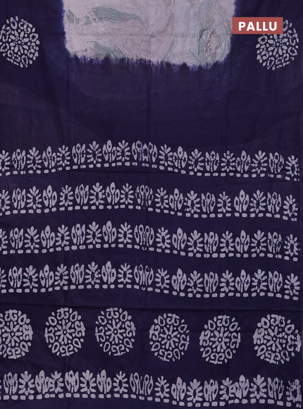 Batik cotton saree multi colour and navy blue with allover prints and batik printed border